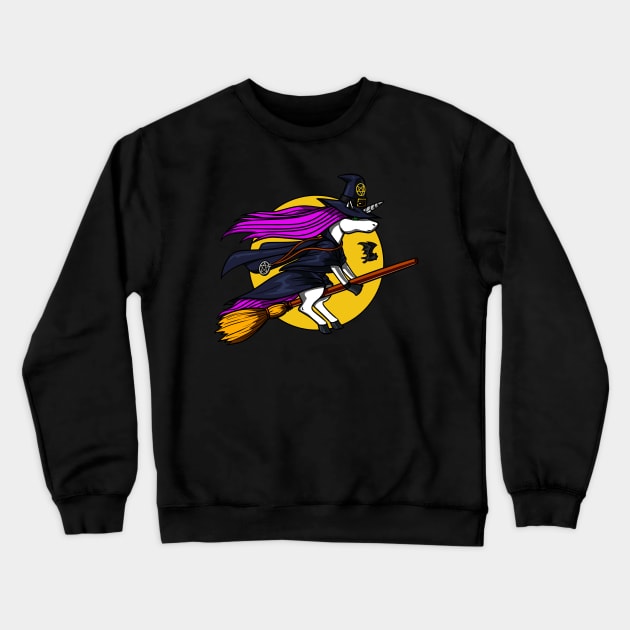 Unicorn Witch Riding Broom Crewneck Sweatshirt by underheaven